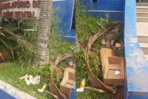 População descarta caixas de papelão e embalagens de remédio em frente a Saúde Mental, em Limeira