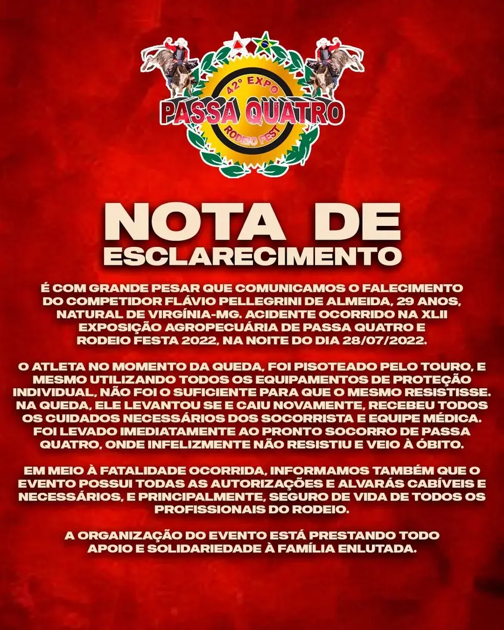 Peão morre pisoteado por boi em rodeio