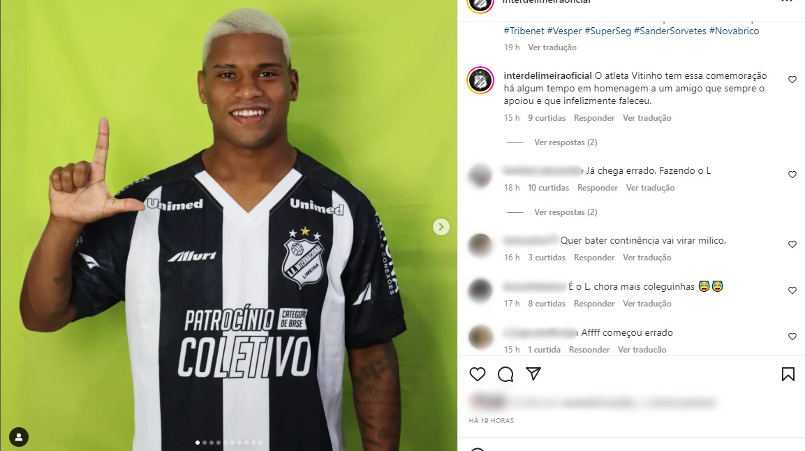 Foto de jogador da Inter de Limeira fazendo “L” causa polêmica nas redes sociais