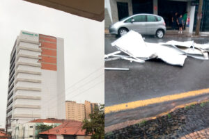 Temporal derruba placas do novo prédio da Unimed e causa estragos em Limeira