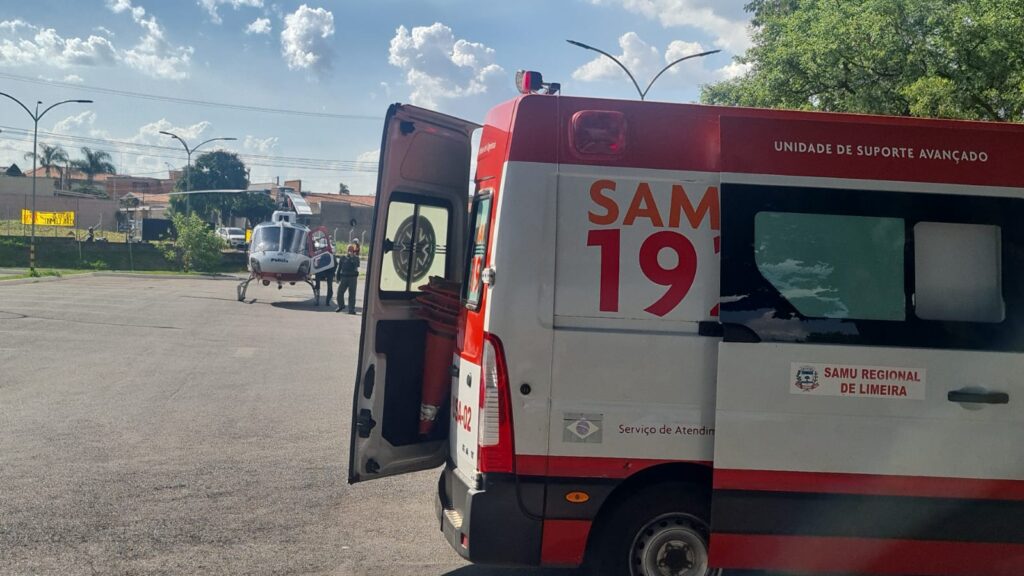 Idosa é atropelada por ônibus dentro do terminal urbano de Limeira e helicóptero Águia ajuda no resgate