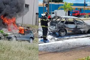 Carro pega fogo na Via Luís Varga, em Limeira