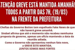 Sindsel anuncia greve para esta terça-feira (19)