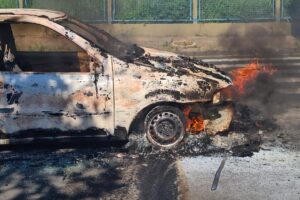 Carro pega fogo no Parque Hipólito, em Limeira 