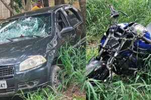 Colisão frontal entre moto e carro deixa motociclista ferido na Marginal Tatu