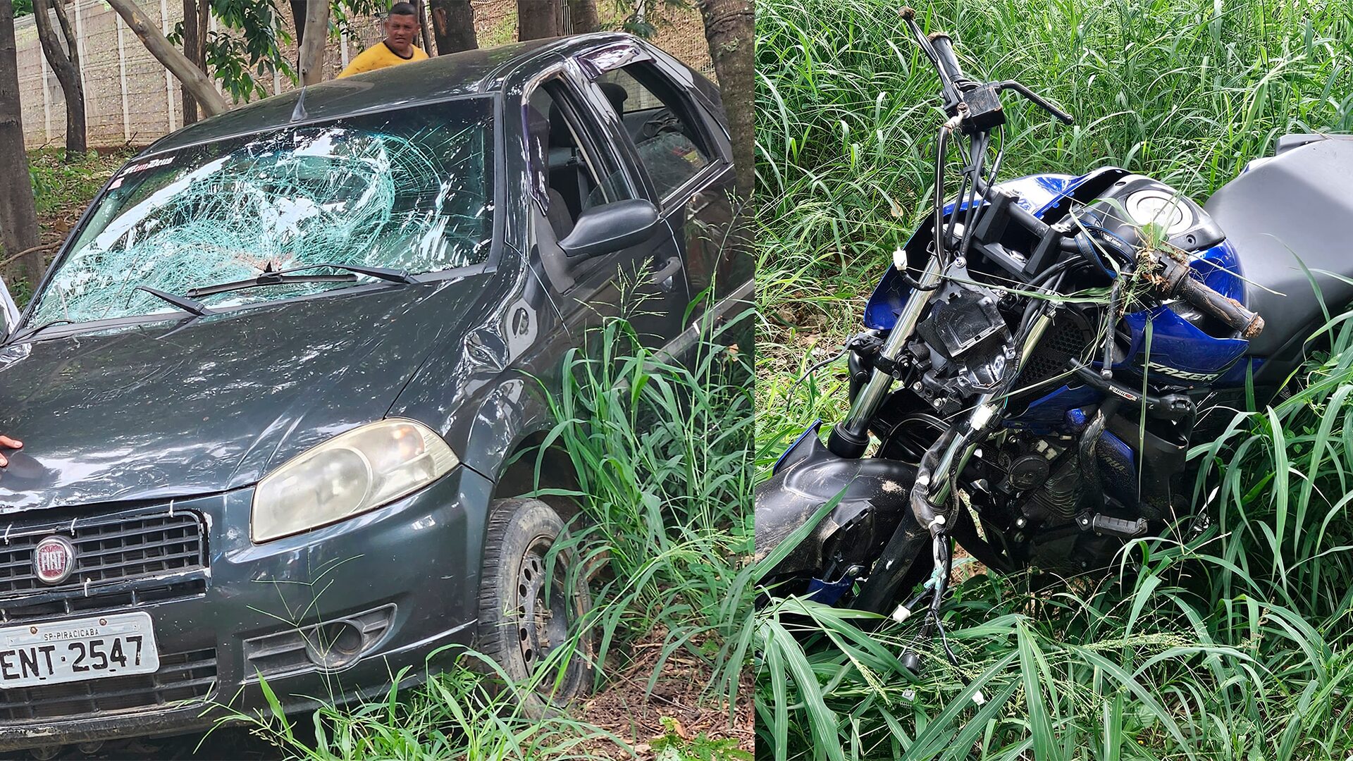 Colisão frontal entre moto e carro deixa motociclista ferido na Marginal Tatu