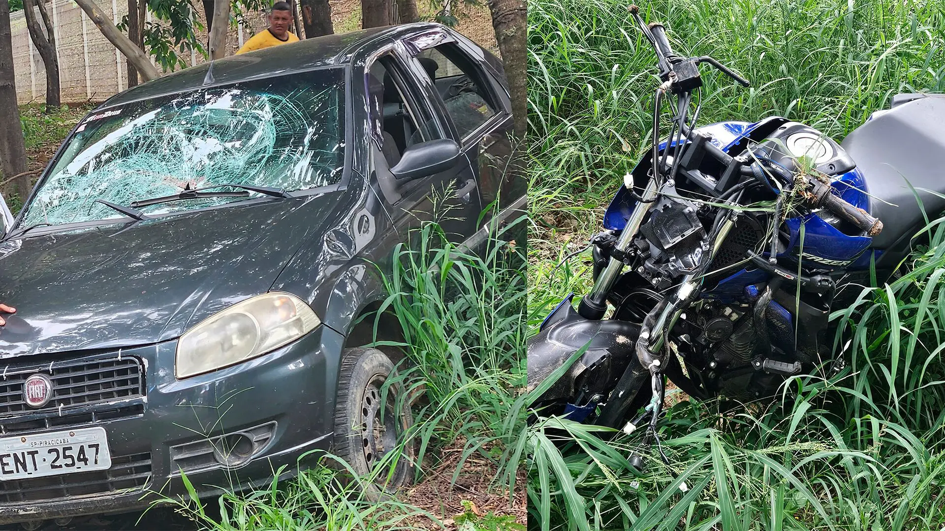 Colisão frontal entre moto e carro deixa motociclista ferido na Marginal Tatu