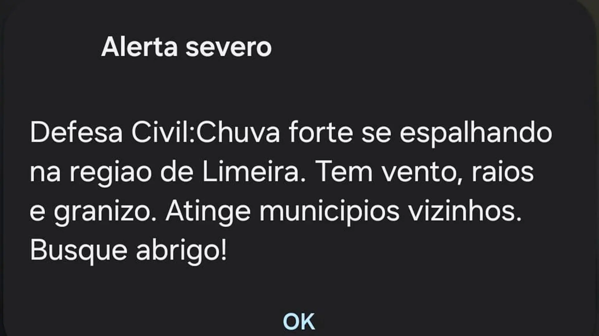 Defesa Civil emite alerta severo para chuvas fortes em Limeira