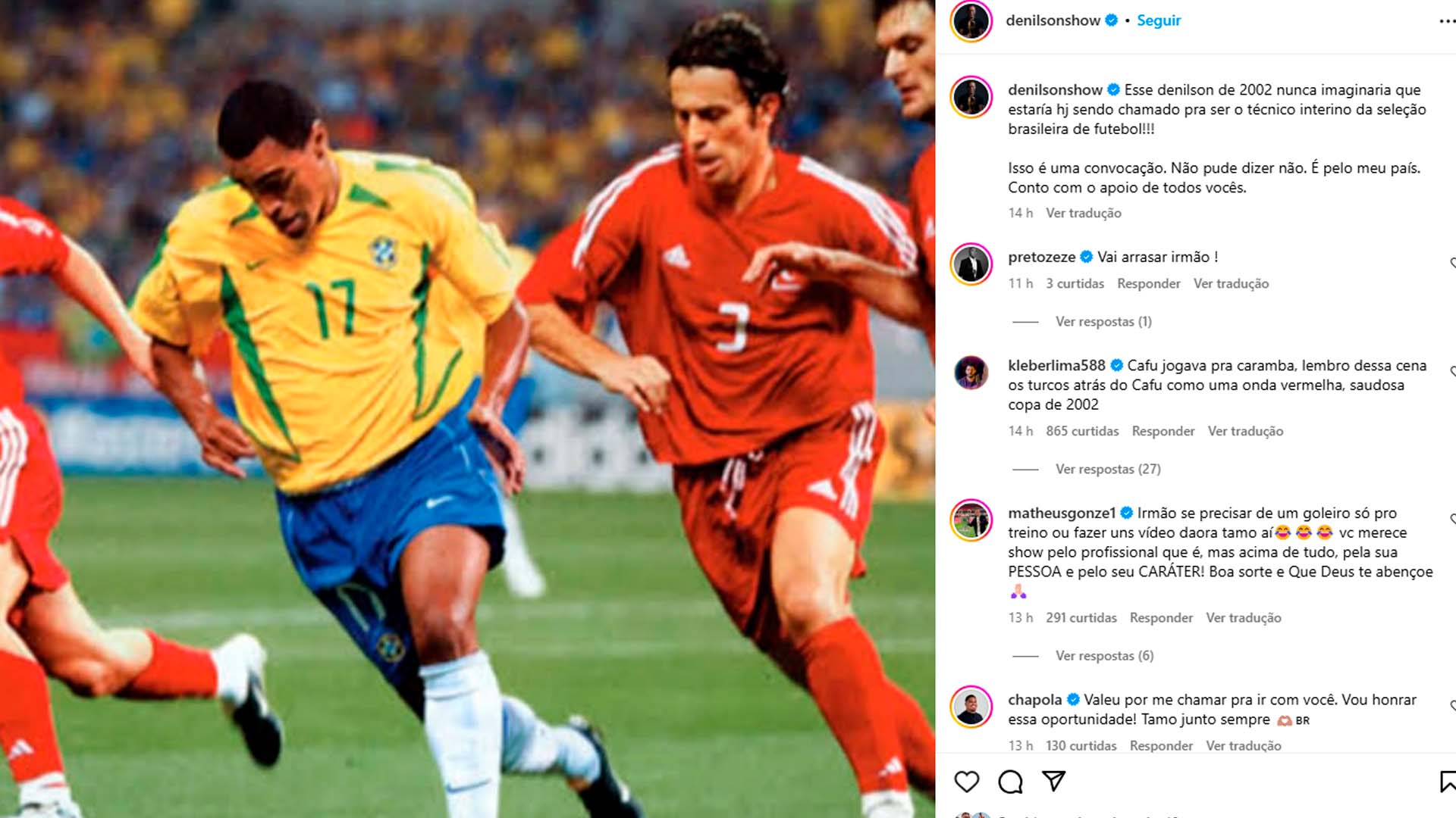 Denílson Show publica no Instagram que será técnico interino da Seleção Brasileira