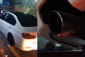 BMW é apreendida com escapamento adulterado na Av. Santa Bárbara, em Limeira