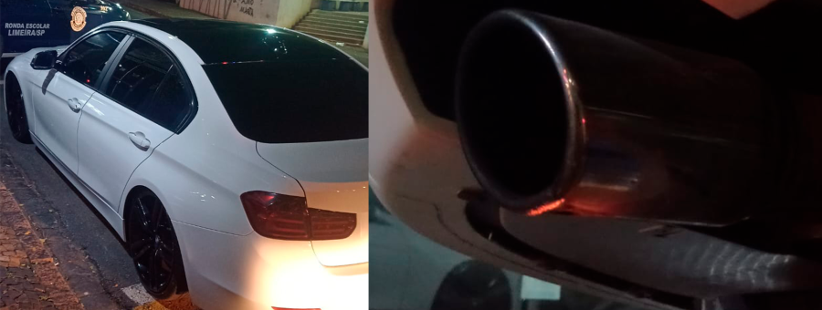 BMW é apreendida com escapamento adulterado na Av. Santa Bárbara, em Limeira