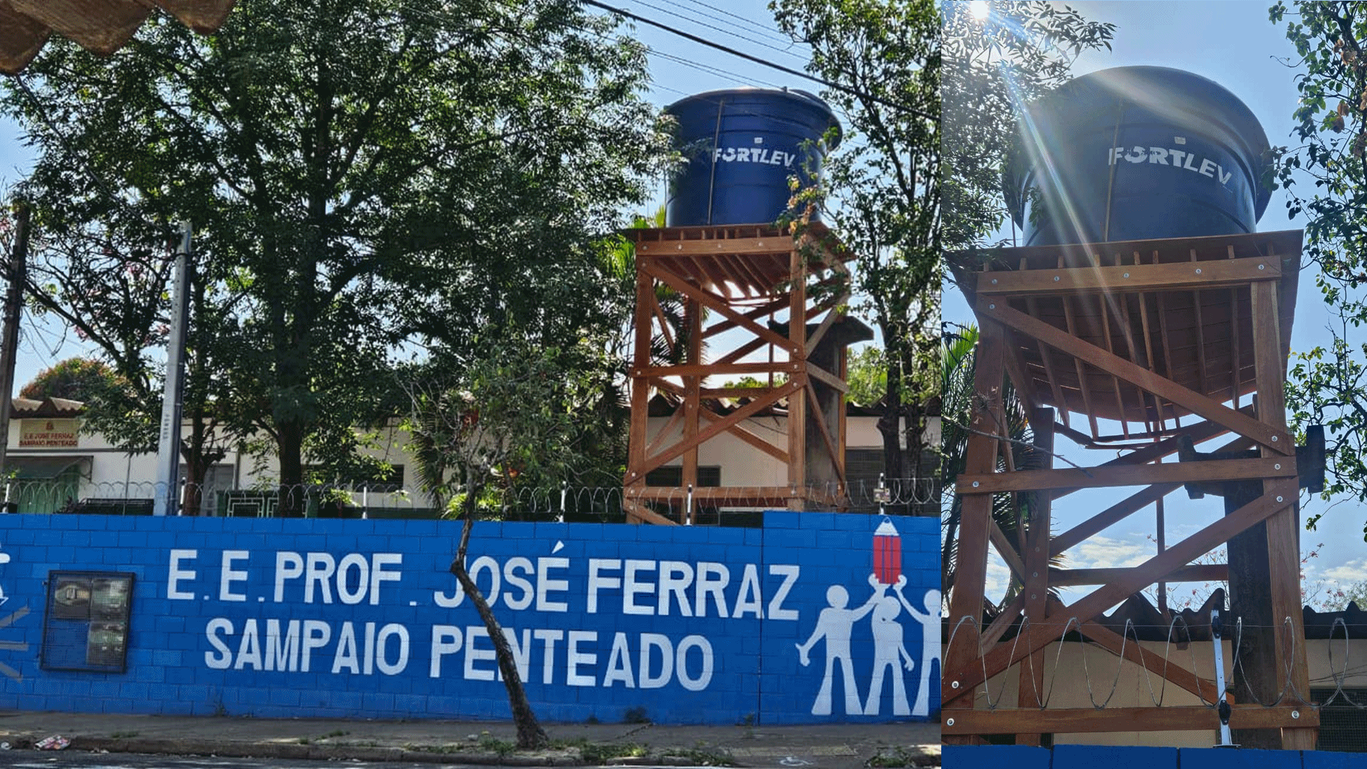 Estrutura que sustenta caixa dágua de escola se rompe e causa risco de desabamento