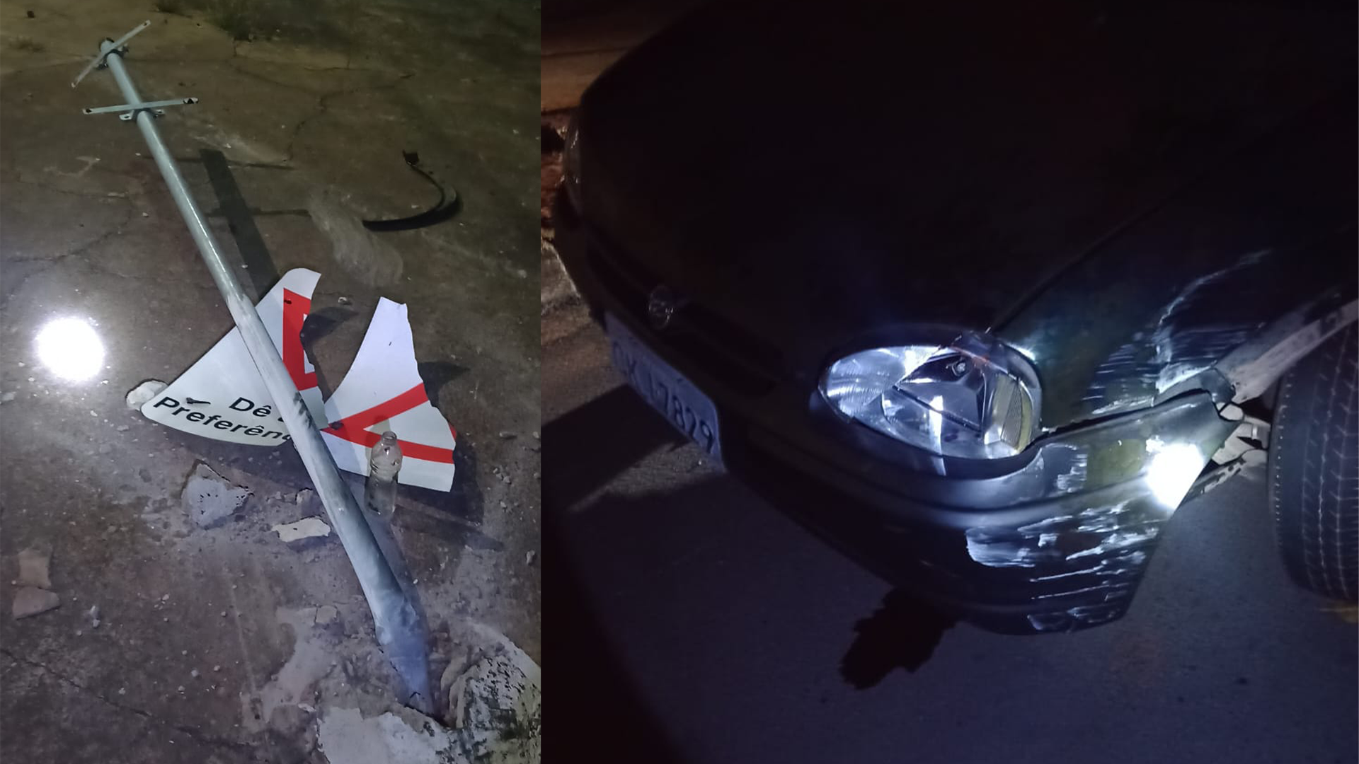 Carro é encontrado abandonado após atingir placa de trânsito no Jd. Morro Azul, em Limeira