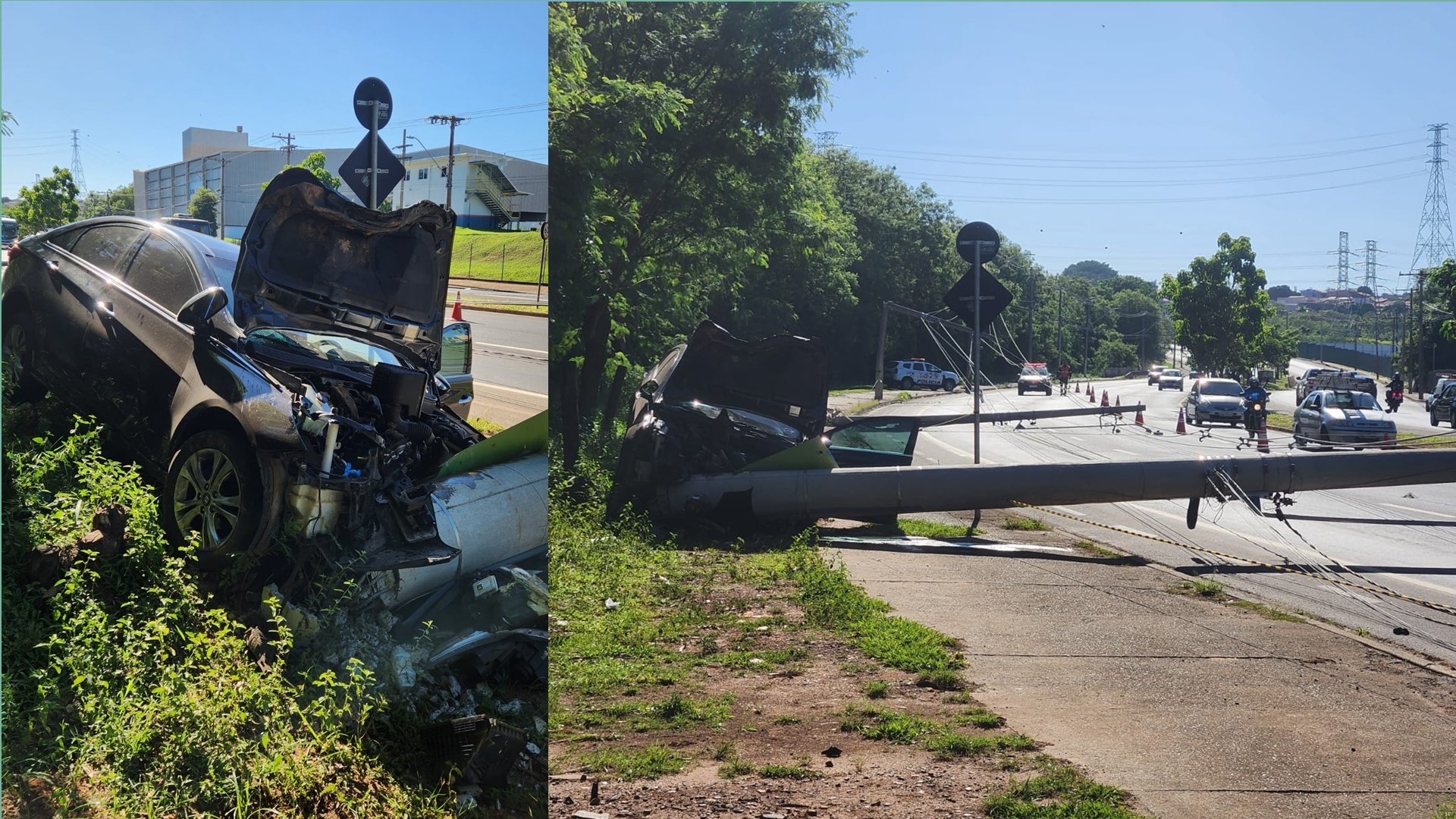 Motorista derruba três postes em acidente no Anel Viário, em Limeira
