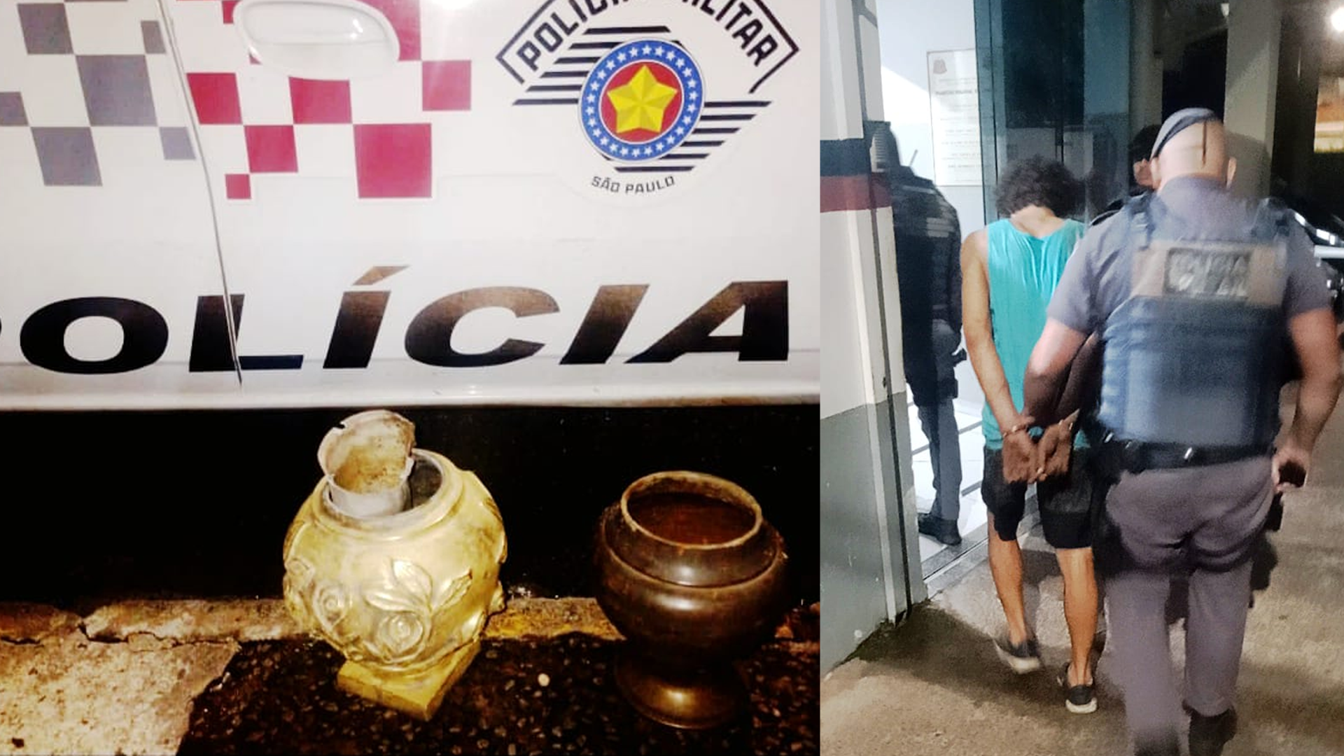 Jovem é preso com vasos retirados de cemitério no Centro