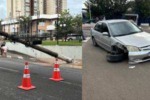 Motorista fica ferida após derrubar poste na Av. Agostinho Prada, em Limeira
