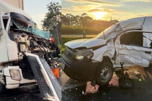 Acidente entre quatro caminhões e um veículo deixa dois feridos na Anhanguera, em Limeira