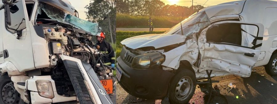 Acidente entre quatro caminhões e um veículo deixa dois feridos na Anhanguera, em Limeira