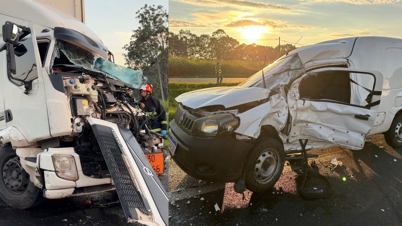 Acidente entre quatro caminhões e um veículo deixa dois feridos na Anhanguera, em Limeira