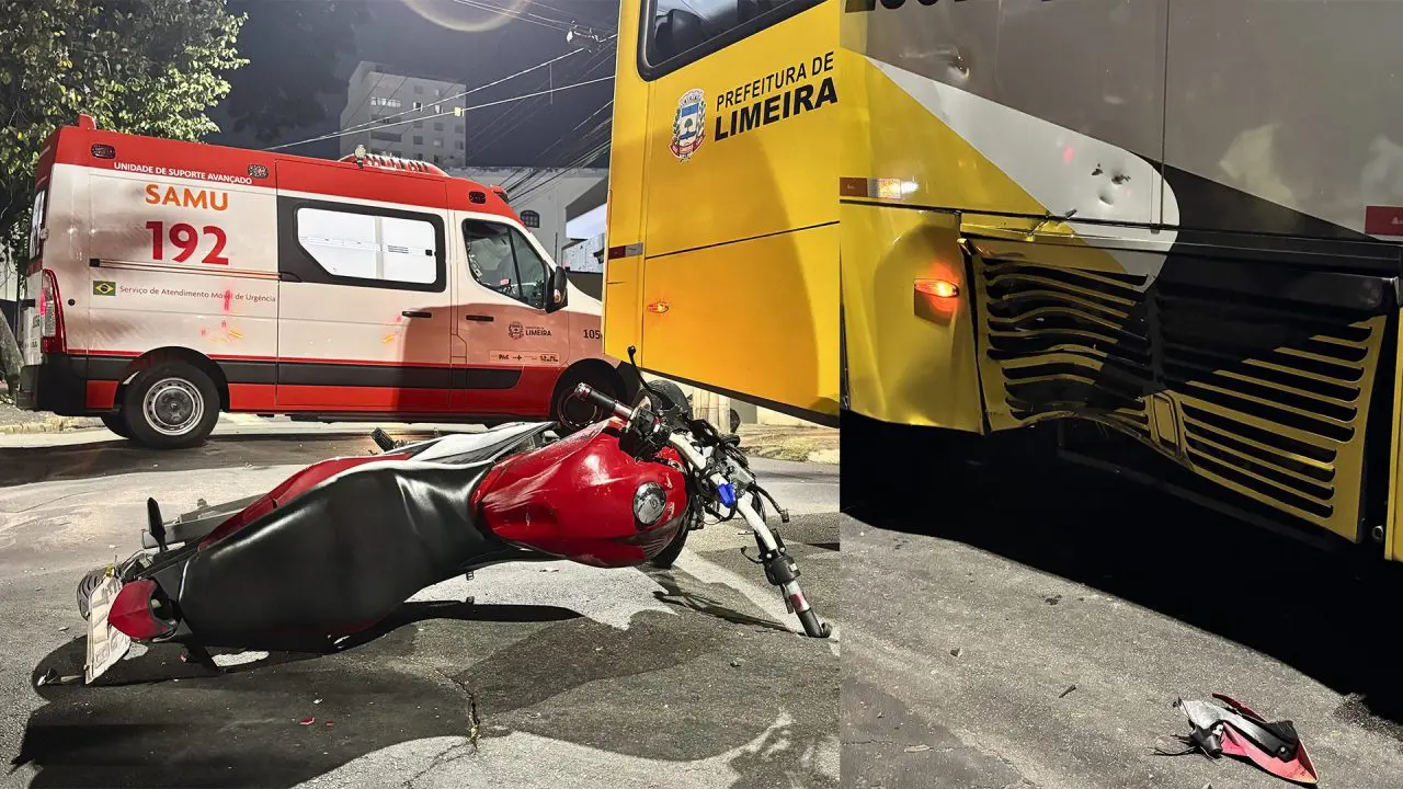 Motociclista fica gravemente ferido após colisão com ônibus em Limeira