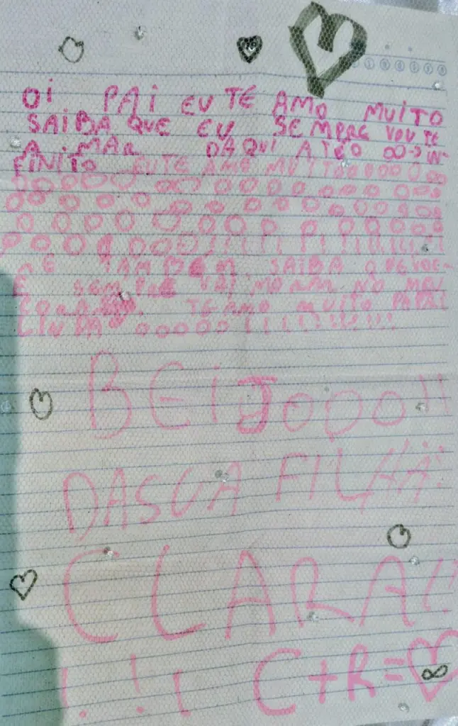 Carta de despedida da filha de Renan Toquini