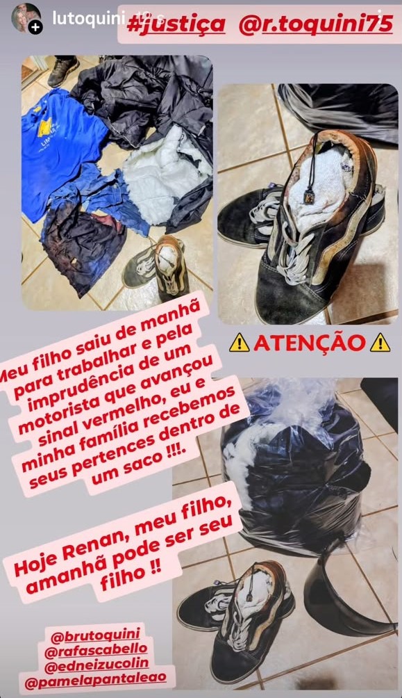 Stories da mãe de Renan Toquini