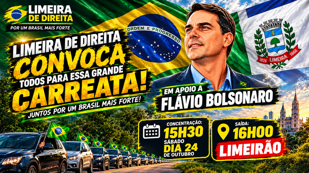 Carreata em apoio a Flávio Bolsonaro está marcada para sábado em Limeira